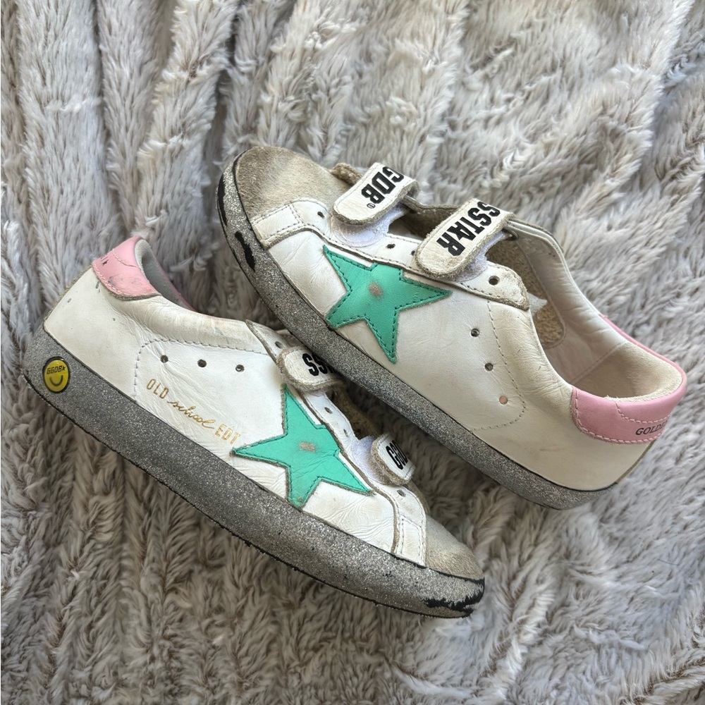 Golden Goose shoes Italy size 28 turquoise green and pink sneakers kids white.